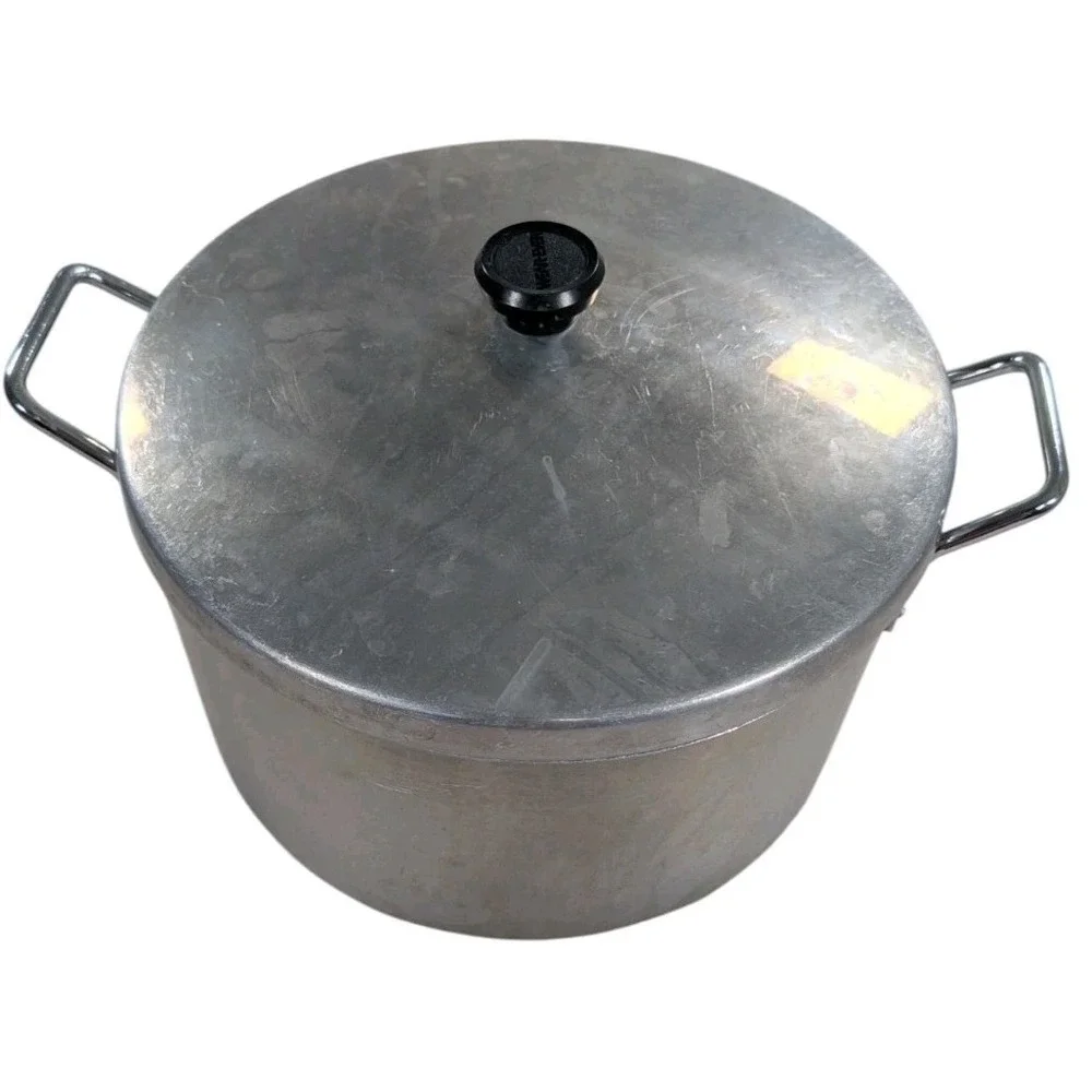 Wear-Ever Aluminum Stock Pot 12 Qt Vintage USA Nonstick Chrome Handle Lid